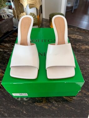 Bottega Veneta Ivory Square-Toe Leather Slide Mules